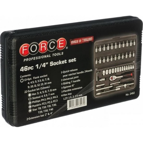 ΚΑΣΕΤΙΝΑ ΚΑΡΥΔΑΚΙΑ ΕΞΑΓΩΝΑ 1/4" 46τεμ.FORCE 2462