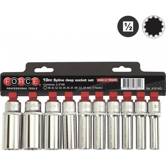 ΣΕΤ ΚΑΡΥΔΑΚΙΑ SPLINE ΜΑΚΡΥΑ 1/2" 10τεμ.(10-24mm) FORCE 41014Q